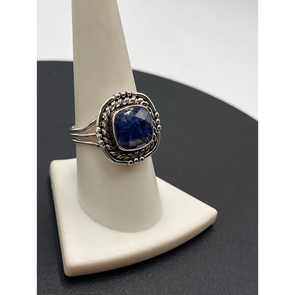 Artisan Twisted Sterling Silver Cushion Cut Deep Blue Kyanite Stone ring Sz  9 - Picture 3 of 8